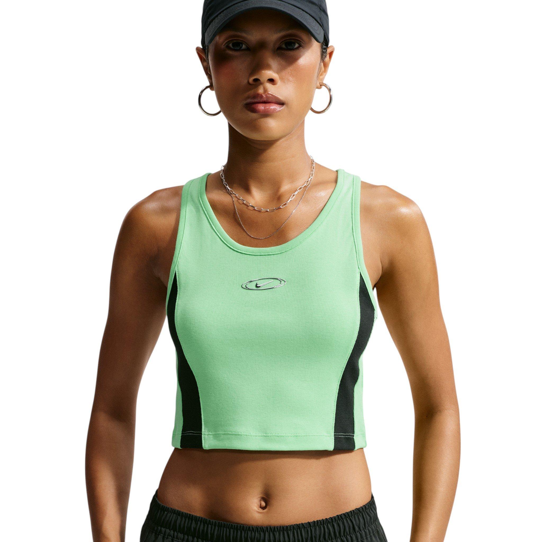 Nike Women's Sportswear Tight Cropped Tank Top - Green/Black - GREEN/BLACK